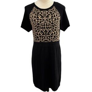Worthington Black and Leopard Print Knit Short Sleeve Soft Sheath Dress Size L